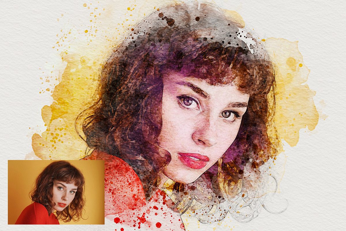 Realistic Watercolor Portrait Effect, image size:1200x800