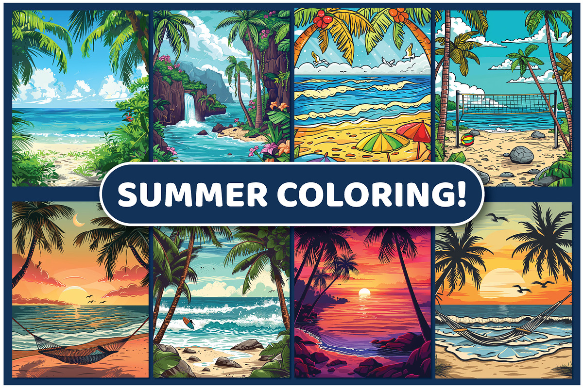 100 Summer Coloring Pages For Adults, a Seasonal Illustration by BrightMart (Photo 4 of 4)