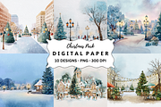 Watercolor Christmas Park Background, a Background Graphic by PcuDesigns Illustrations (Thumbnail 1 of 3)