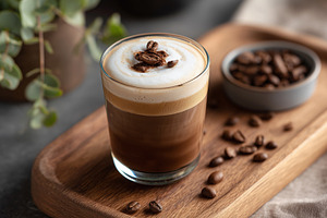 Delicious cappuccino coffee in glass, a Food & Drink Photo by MistyDay