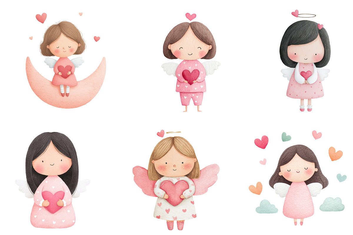 Watercolor Valentine Angel Clipart, an Illustration by Dream Creation (Photo 6 of 7)