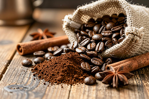 Roasted Coffee Beans and Spices, a Photo by rarrarorro