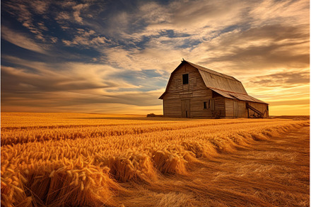 Golden wheat field meeting an old, a Nature Photo by Ylivdesign