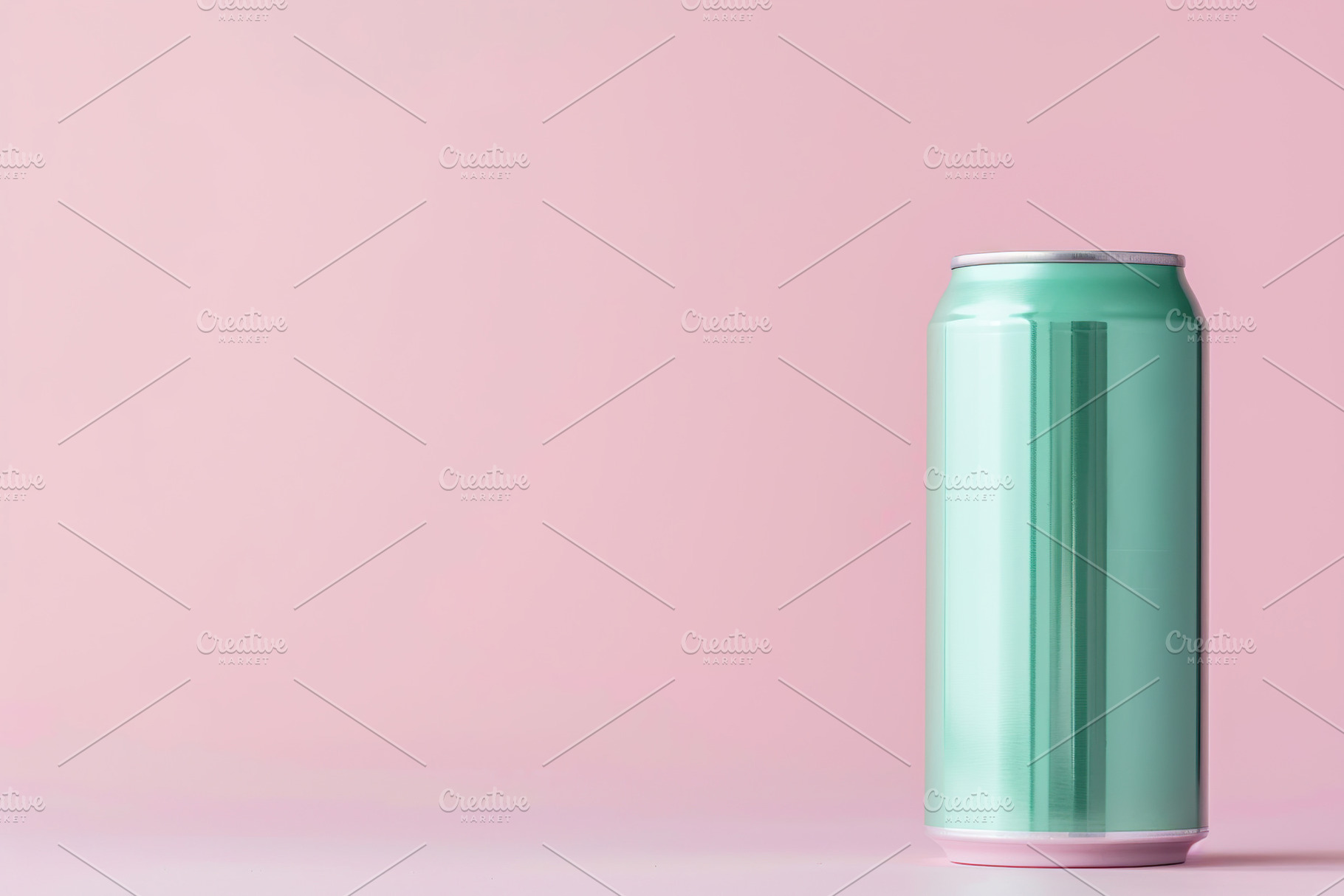 Blank green aluminum can on pink background, a Food & Drink Photo by AlyaAnd