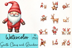 Santa Claus and Reindeer Clipart, an Illustration by CrexoraLab