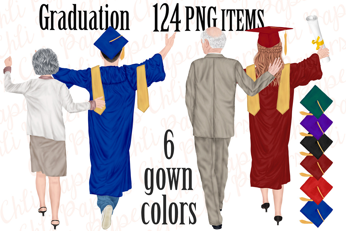 Graduation Clipart,Graduation gowns, an Illustration by chilipapers (Photo 1 of 6)