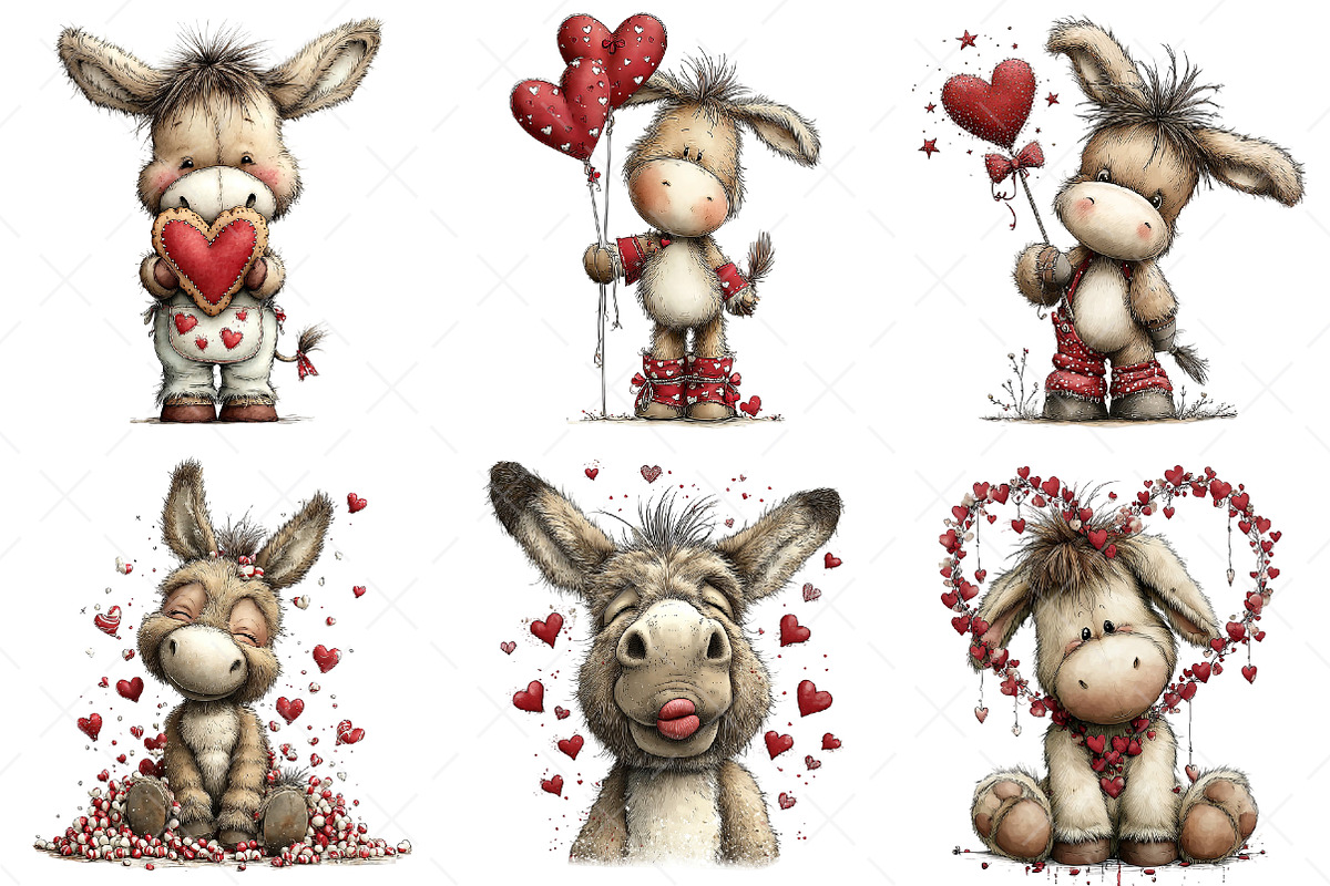 Whimsical Valentine Donkey Clipart, an Illustration by Craft Nest (Photo 6 of 11)