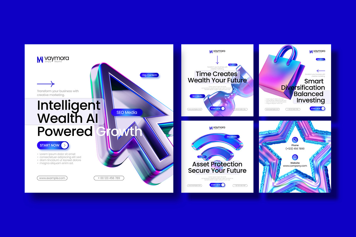 AI Marketing Social Media Post Set, a Social Media Template by MightyDesign (Photo 1 of 8)