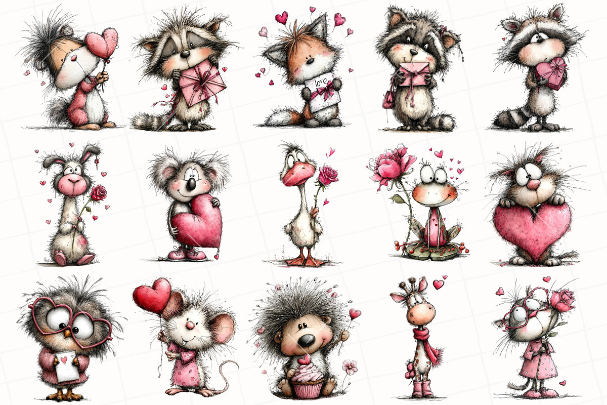 Quirky Valentine Animals Clipart, an Illustration by OK Design (Photo 3 of 6)