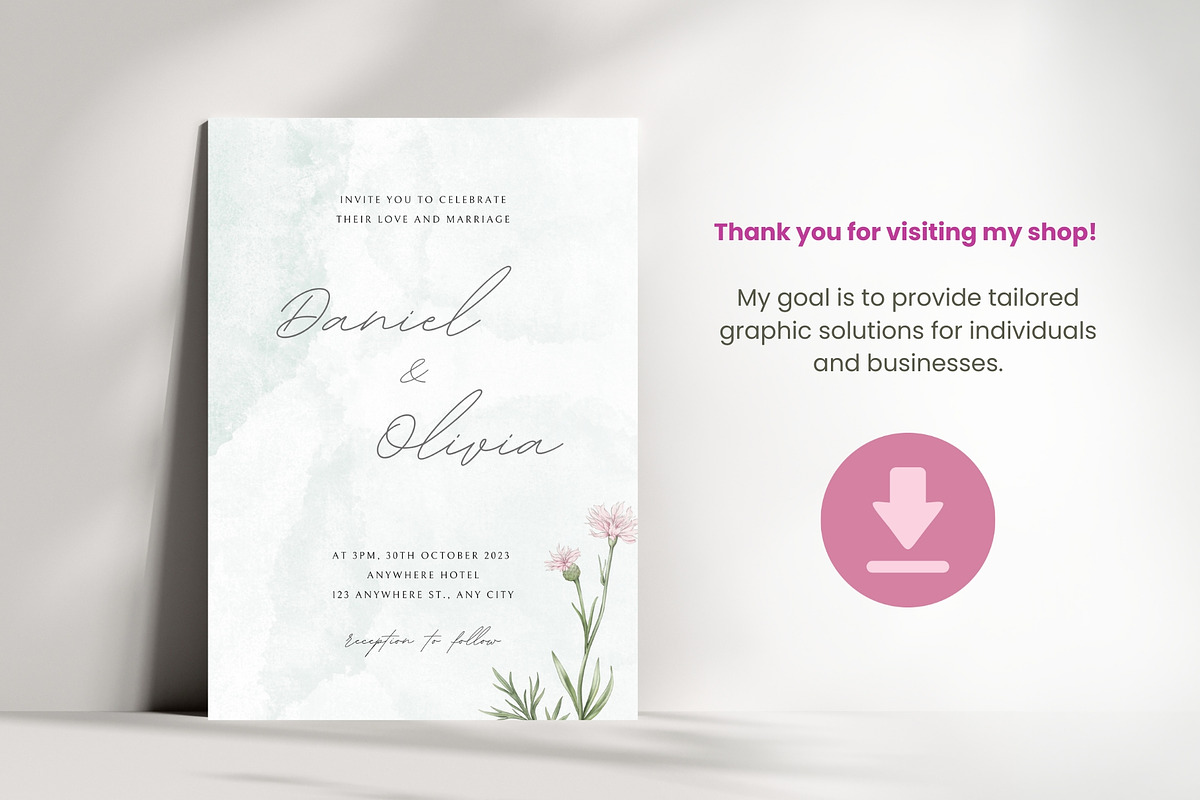 Mint-green watercolor Invitation, an Invitation Template by cmatworks (Photo 4 of 4)