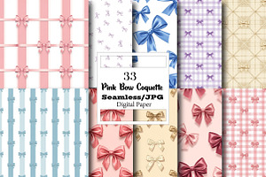 Pink Bow Coquette Digital Paper Patt, a Pattern Graphic by Wow Magic