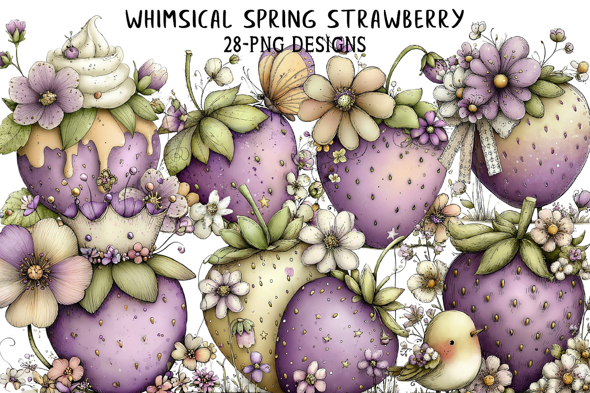 Whimsical Spring Strawberry Clipart, an Illustration by Daily.Designs (Photo 1 of 7)