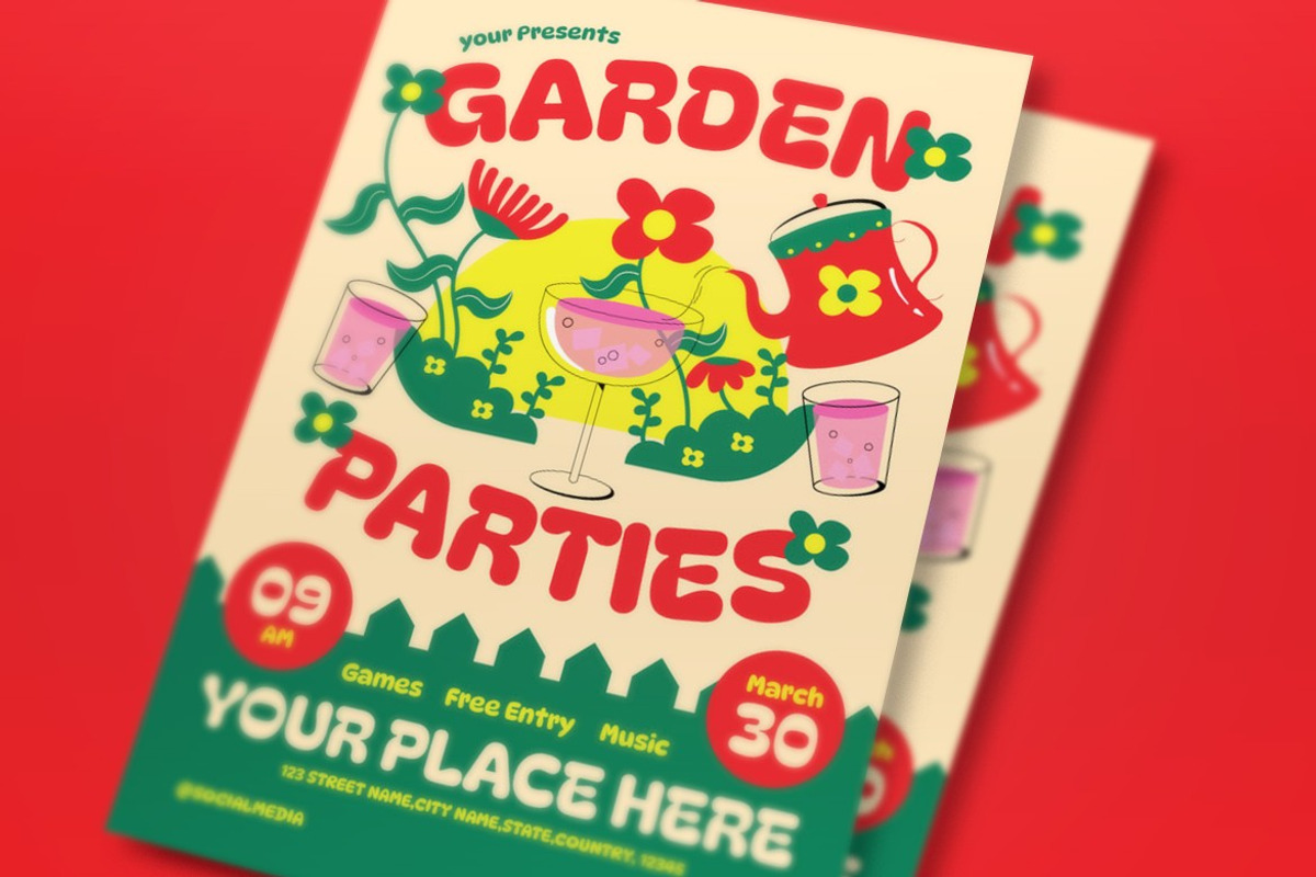 Cream Garden Parties Flyer Set, a Flyer Template by graphicook (Photo 2 of 3)