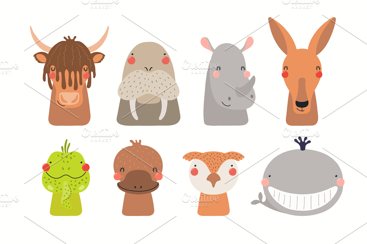 Cute animals set, an Animal Illustration by sceptical cactus