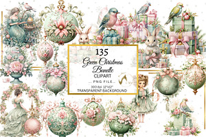 Shabby Green And Pink Christmas PNG