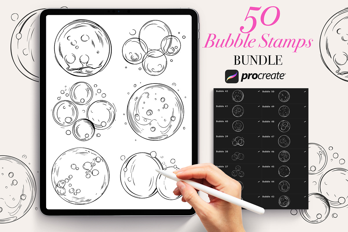 50 Bubble Procreate Stamps Brushes, a Brush Add-On by Procreate Sale (Photo 1 of 6)