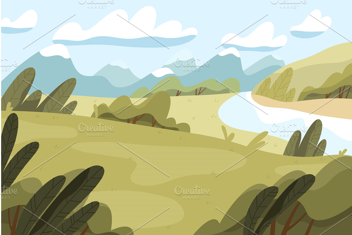 Summer hills with mountains, an Illustration by Elegant Solution