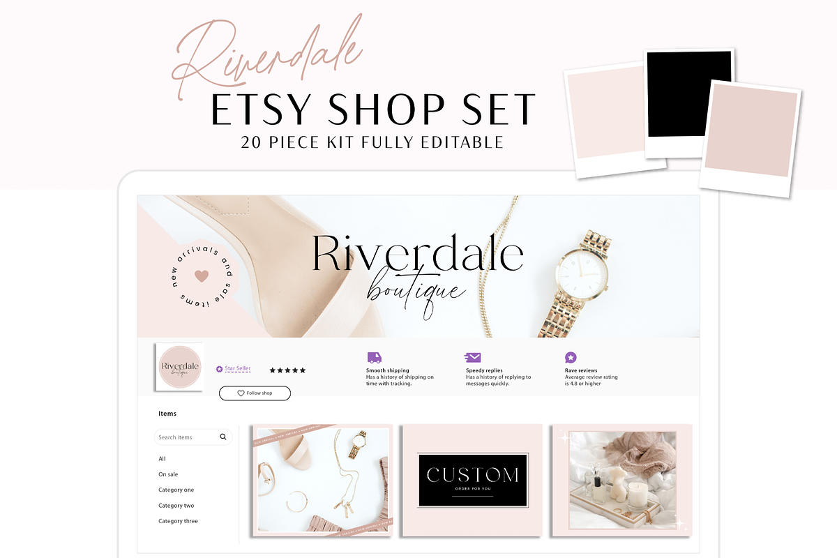 Etsy Shop Kit Pink Banners, a Branding & Logo Template by Macarons and Mimosas (Photo 1 of 9)