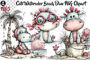 Cute Watercolor Beach Dino, a Seasonal Illustration by CreationArt (Thumbnail 1 of 5)