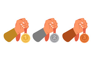 Hands hold gold, silver and bronze, a Sport Illustration by Vectorbuum
