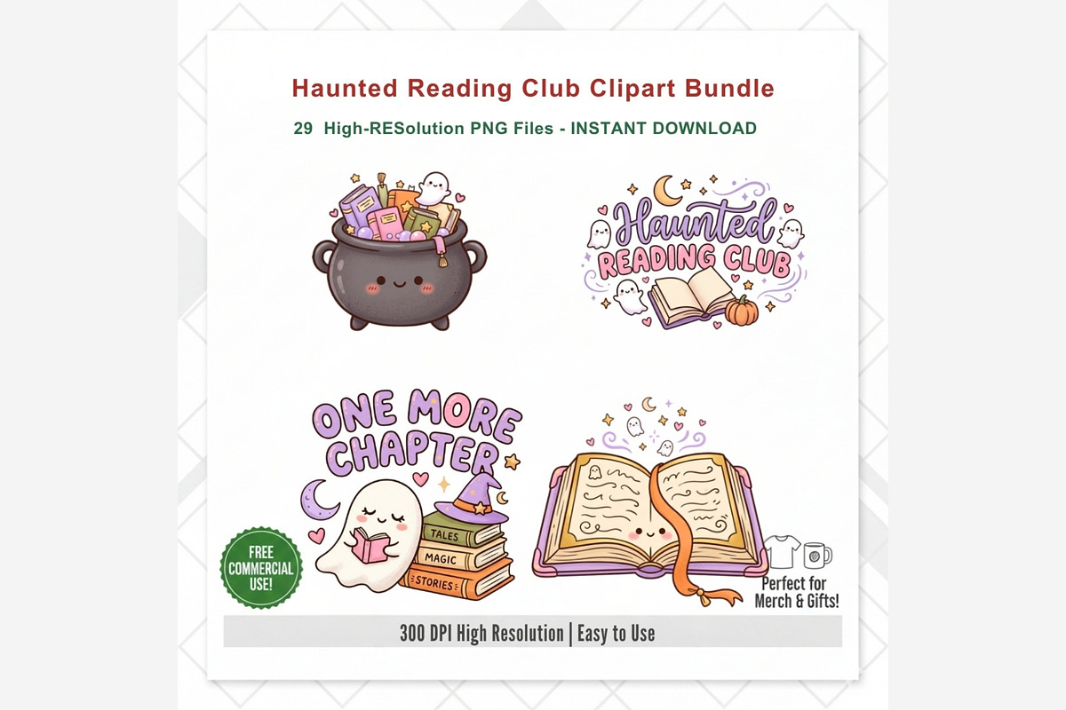 Haunted Reading Club Clipart Bundle, a Seasonal Illustration by Tanya Kart (Photo 10 of 10)