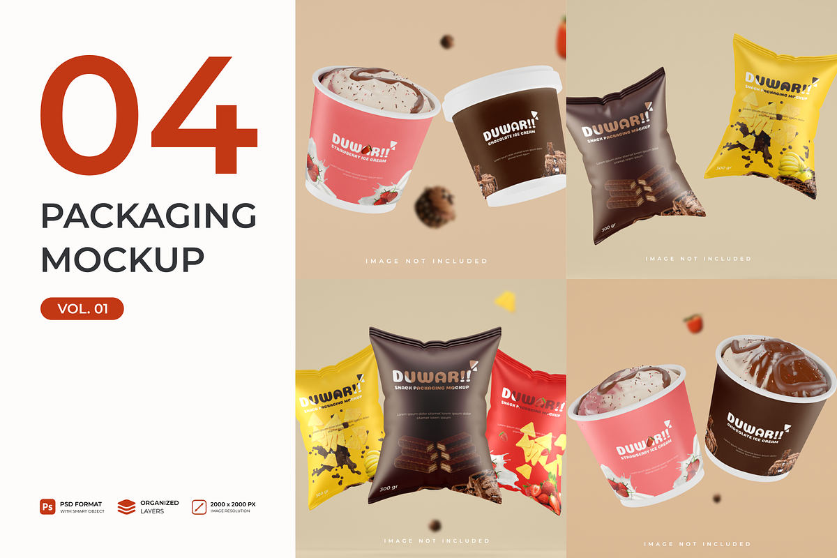 Snack & ice cream packaging bundle, a Merchandise Mockup by mockupocka (Photo 1 of 6)