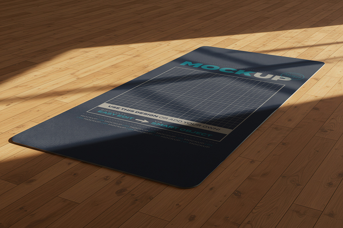 Yoga Mat on Wooden Floor Mockup, a Product Mockup by Luuqas Design