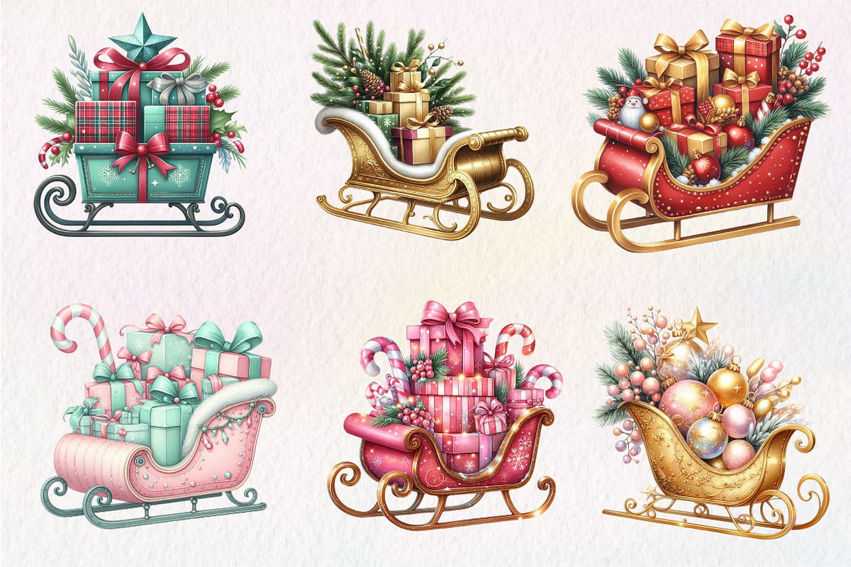 Christmas Sleigh Sublimation Clipart, an Illustration by CreationArt (Photo 3 of 6)
