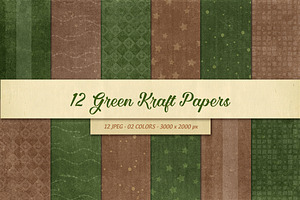 12 Green Christmas Kraft Papers