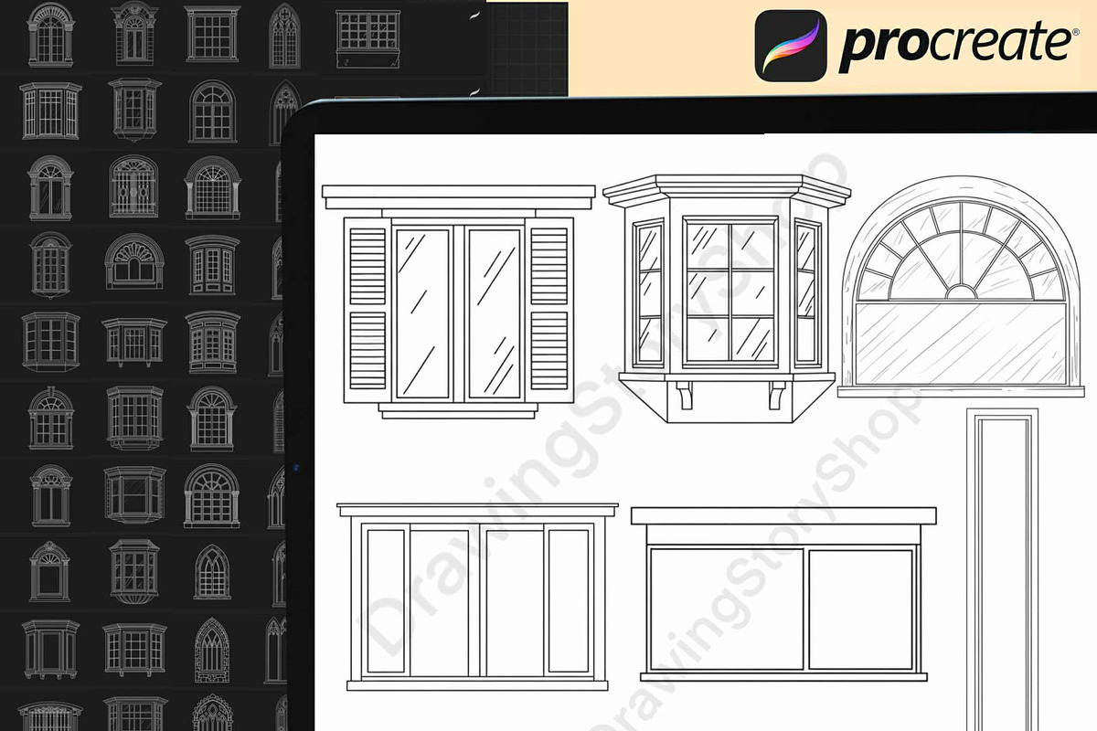 150 Window Procreate stamps brushes, a Brush Add-On by DrawingStoryShop (Photo 3 of 6)