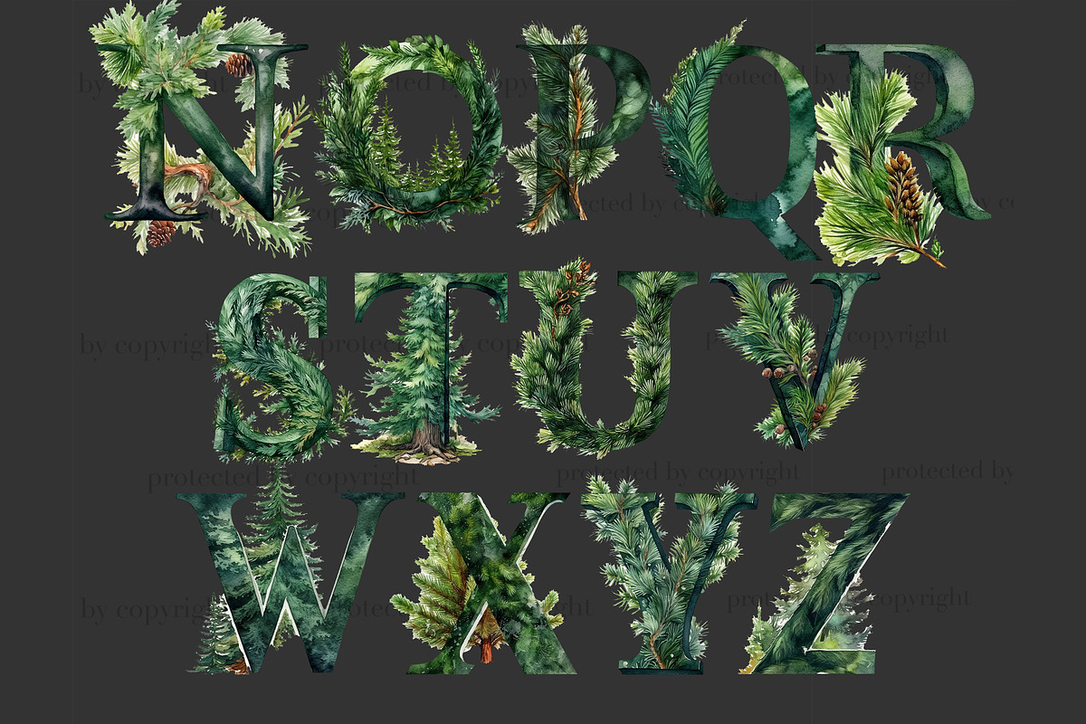 Spruce Branch Alphabet, a Decorative Illustration by GlamArtZhanna (Photo 5 of 7)