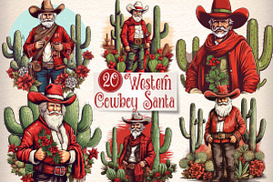 Vintage Western Cowboy Santa Clipart