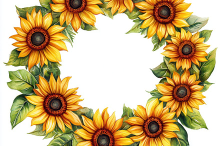 Watercolor Sunflower Wreath Floral F, an Abstract Photo by Pixeness