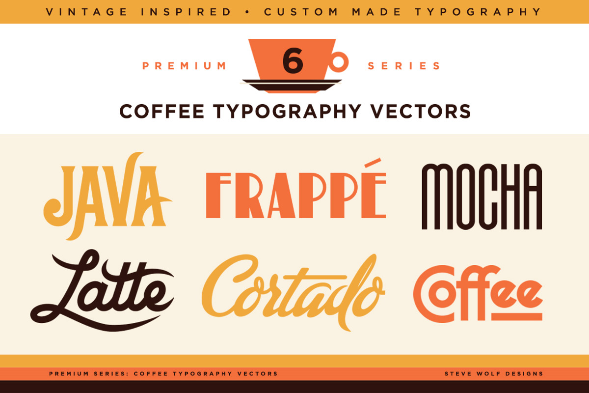 Coffee Typography Vectors, a Food Illustration by Steve Wolf Designs