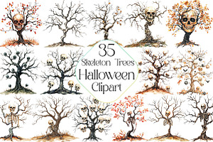 Collage Skeleton Trees Halloween Cli, an Illustration by DreamPrint404
