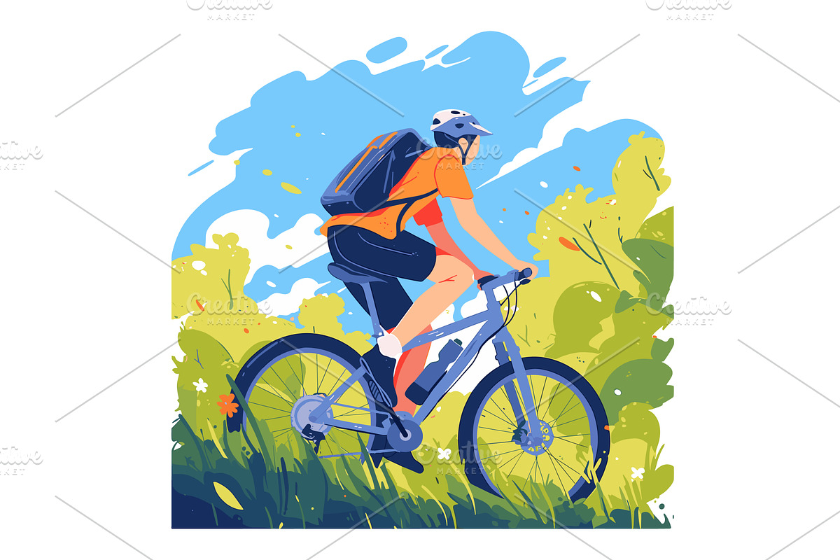 Cyclist forest ride. Man on bike, a Sport Illustration by Stock-Smart-Start
