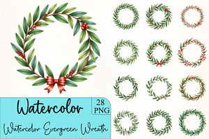Watercolor Evergreen Wreath Clipart, an Illustration by CrexoraLab