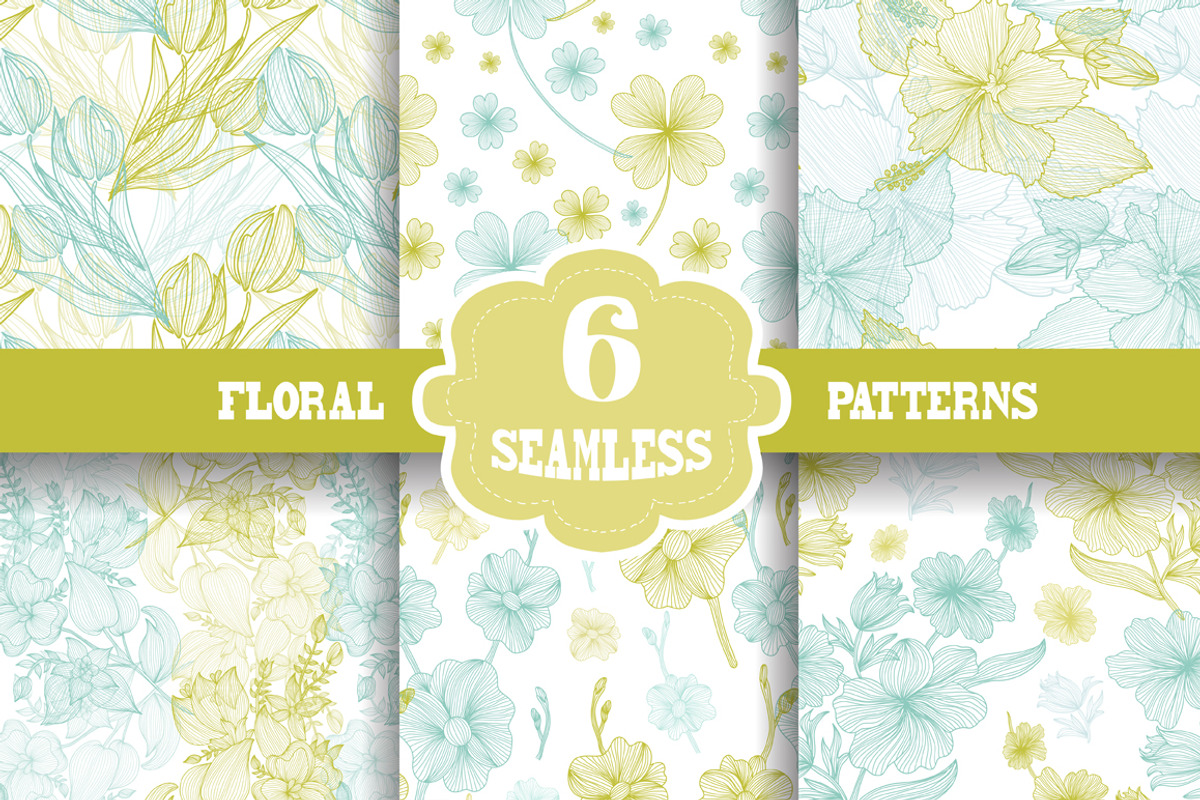 6 Floral Seamless Patterns Set