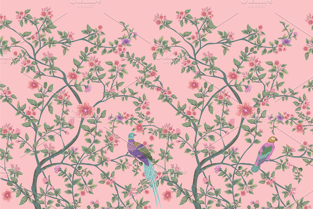 Chinoiserie Floral Bird Pattern, a Decorative Illustration by Mughal Wallpaper (Photo 1 of 4)