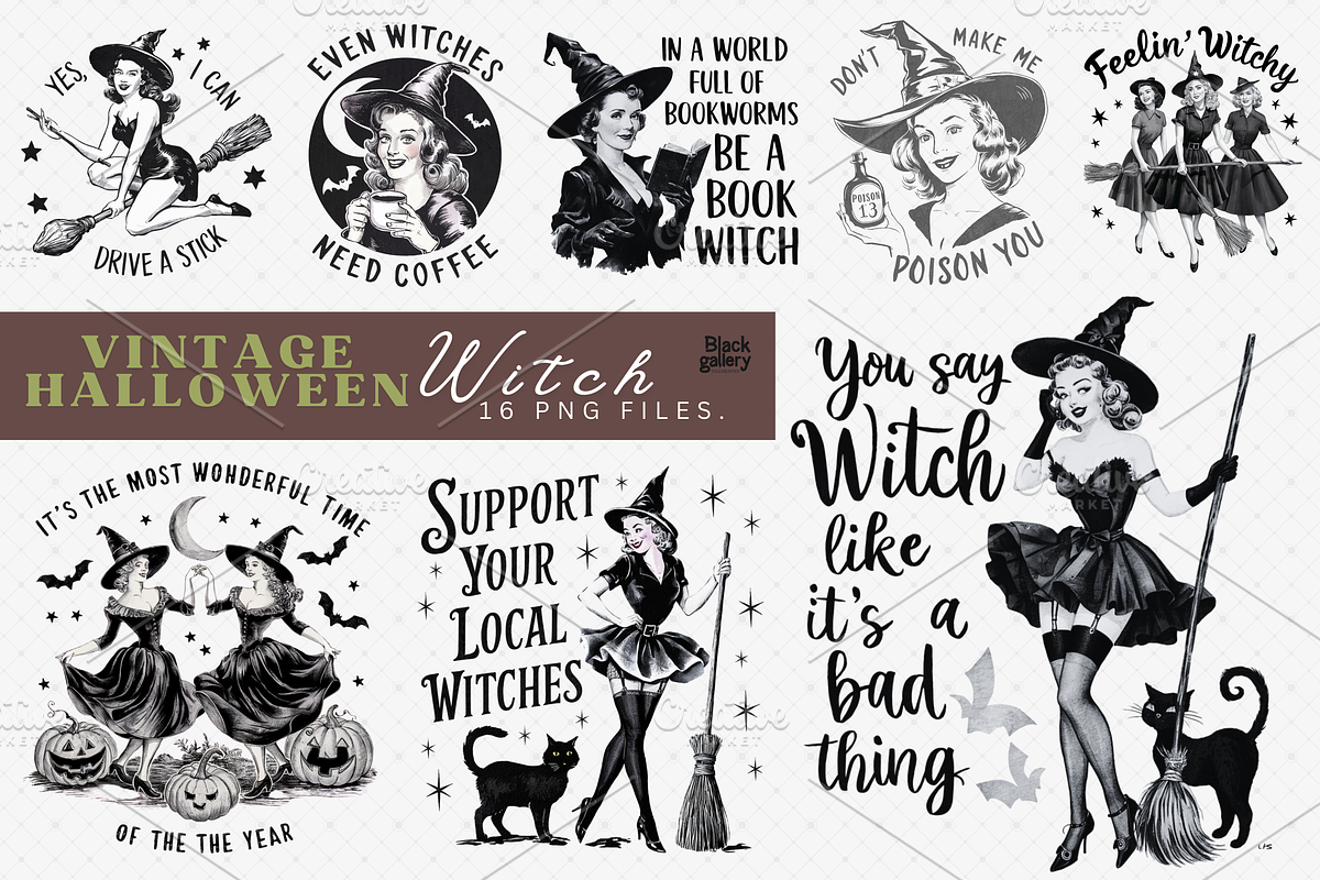 Vintage Halloween Witch PNG Bundle, a Graphic by Clipart Bloom (Photo 2 of 15)