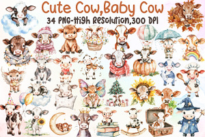 Cute Cow Clipart Baby Cow Png, an Illustration by Sublimation Artist