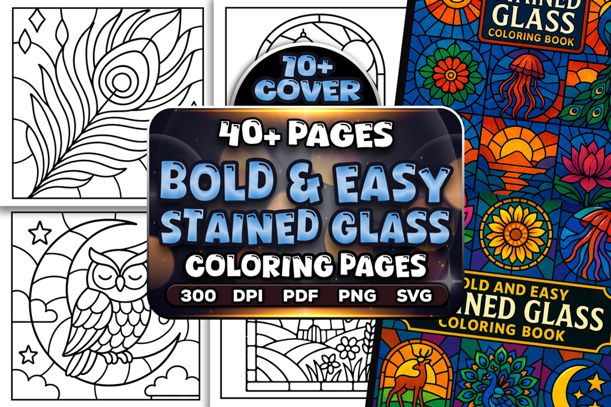 Easy Stained Glass Patterns Coloring, an Education Illustration by Craftsbeefy (Photo 1 of 4)