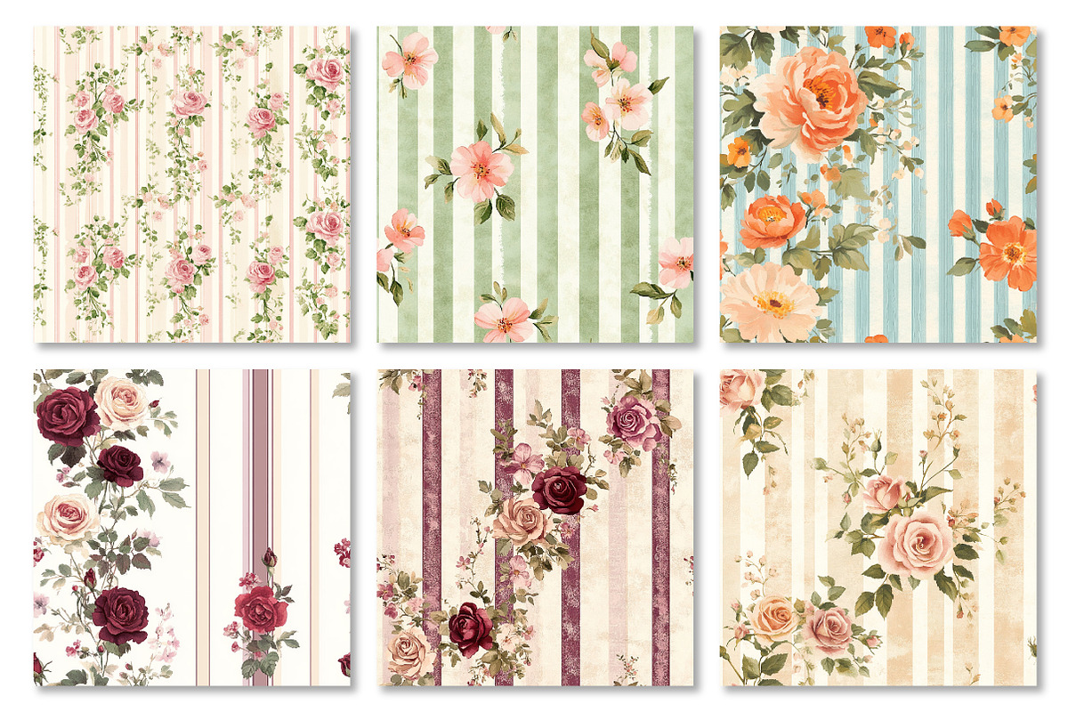 Floral Stripes Digital Paper, a Texture Graphic by Dream Creation (Photo 5 of 5)