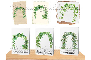 27 Watercolor Arch Green Leaves PNG