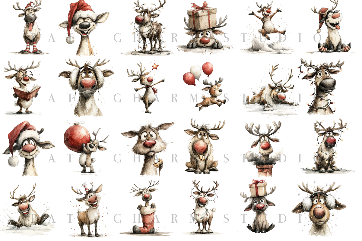 25 Reindeer Clipart Set, an Animal Illustration by Pati Charm Studio (Photo 2 of 8)