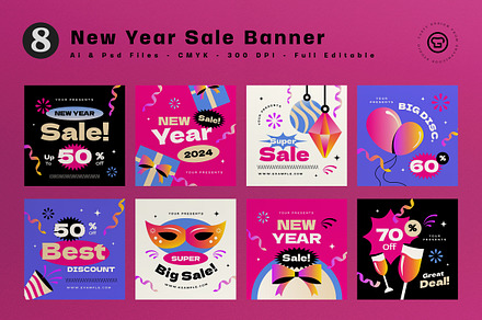 Flat Design New Year Sale Banner, an UI Kit Template by graphicook