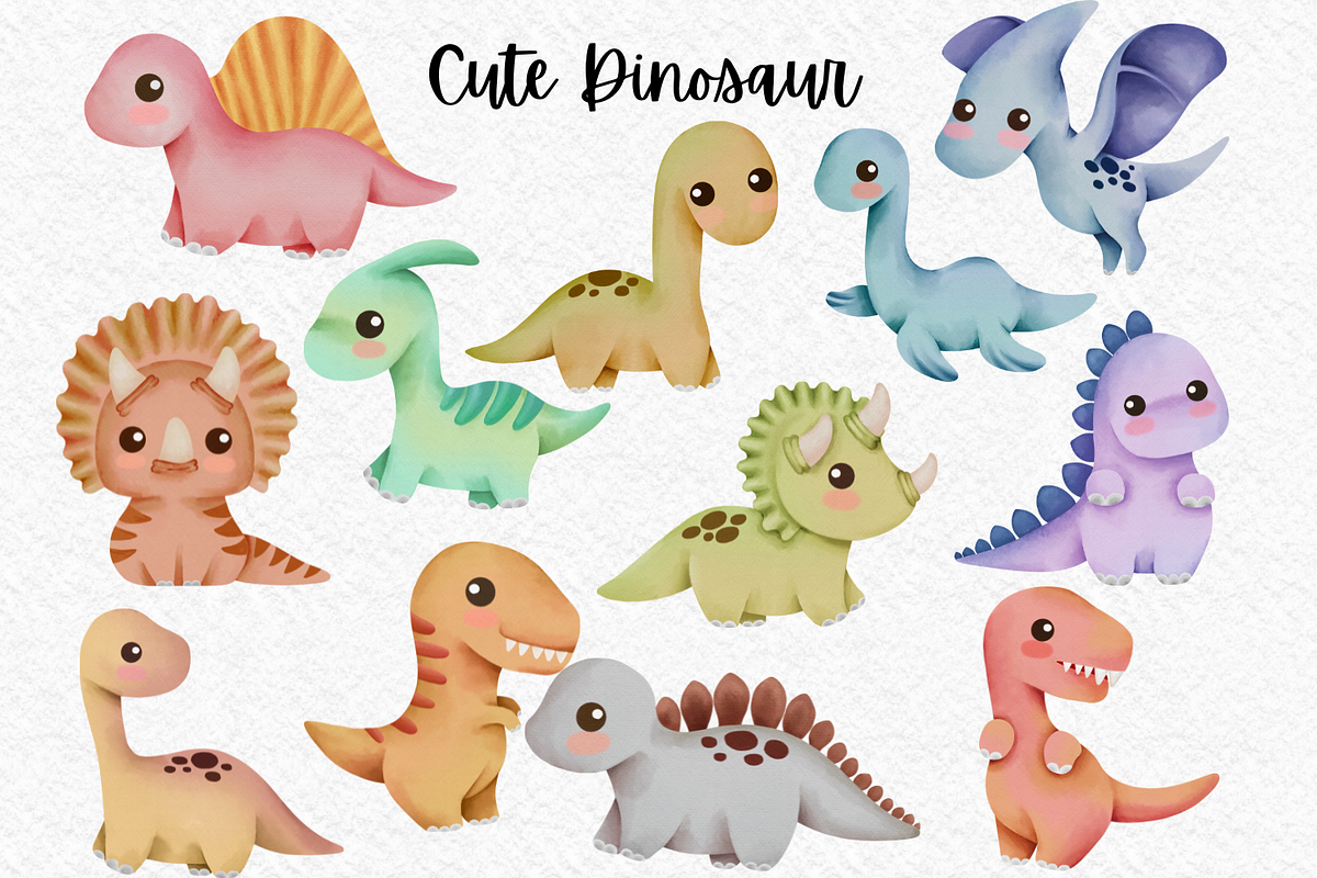 Cute Dinosaurs V2 watercolor clipart, an Illustration by AkiraVilla (Photo 2 of 10)