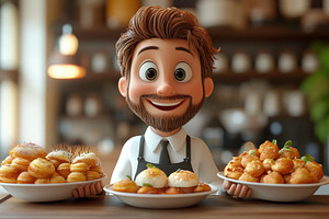 Chef presents three colorful platter, a Photo by Tanuart