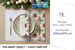 Christmas Placemat & Napkin Mockup, a Merchandise Mockup by Mie Mockup Studio