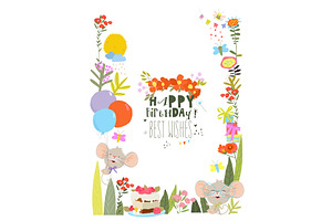Floral Frame with Cute Funny Mouse, an Object Illustration by Maria Starus